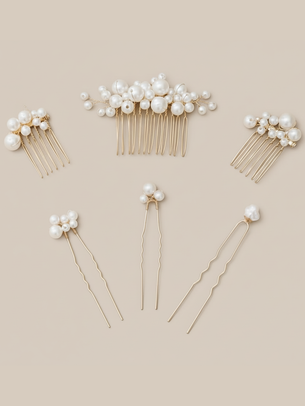 Haarspange Braut Haarschmuck Set, Perlen Haarkamm & Haarspangen gold