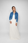 Jeansjacke Premium Brautjacke (made in Europe) Jeansjacke mit Spitze & Bestickung / Farbe blau