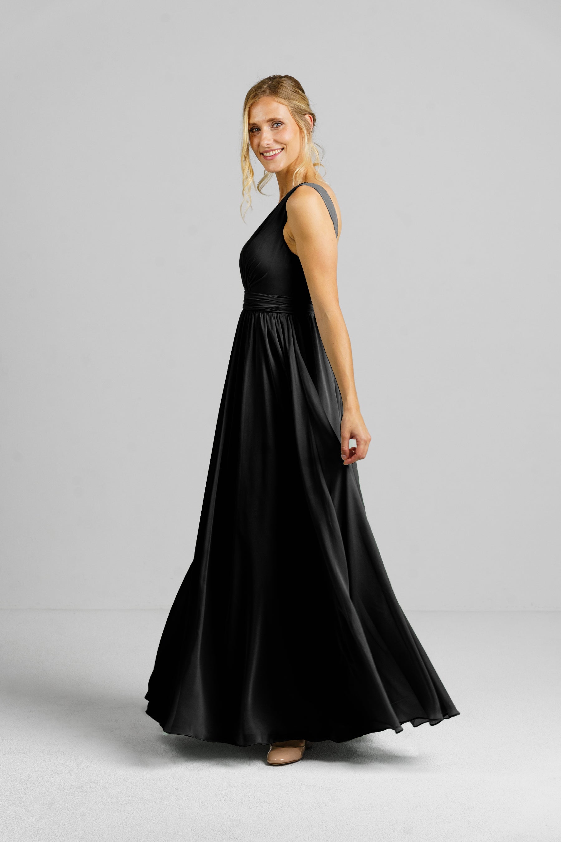 Abendkleid Brautjungfernkleid Abendkleid „Jade“ mit Chiffonrock / Farbe schwarz