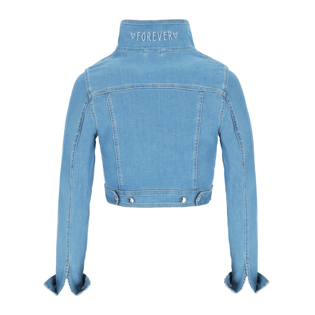 Jeansjacke Premium Brautjacke (made in Europe) Jeansjacke mit Spitze & Bestickung / Farbe hellblau