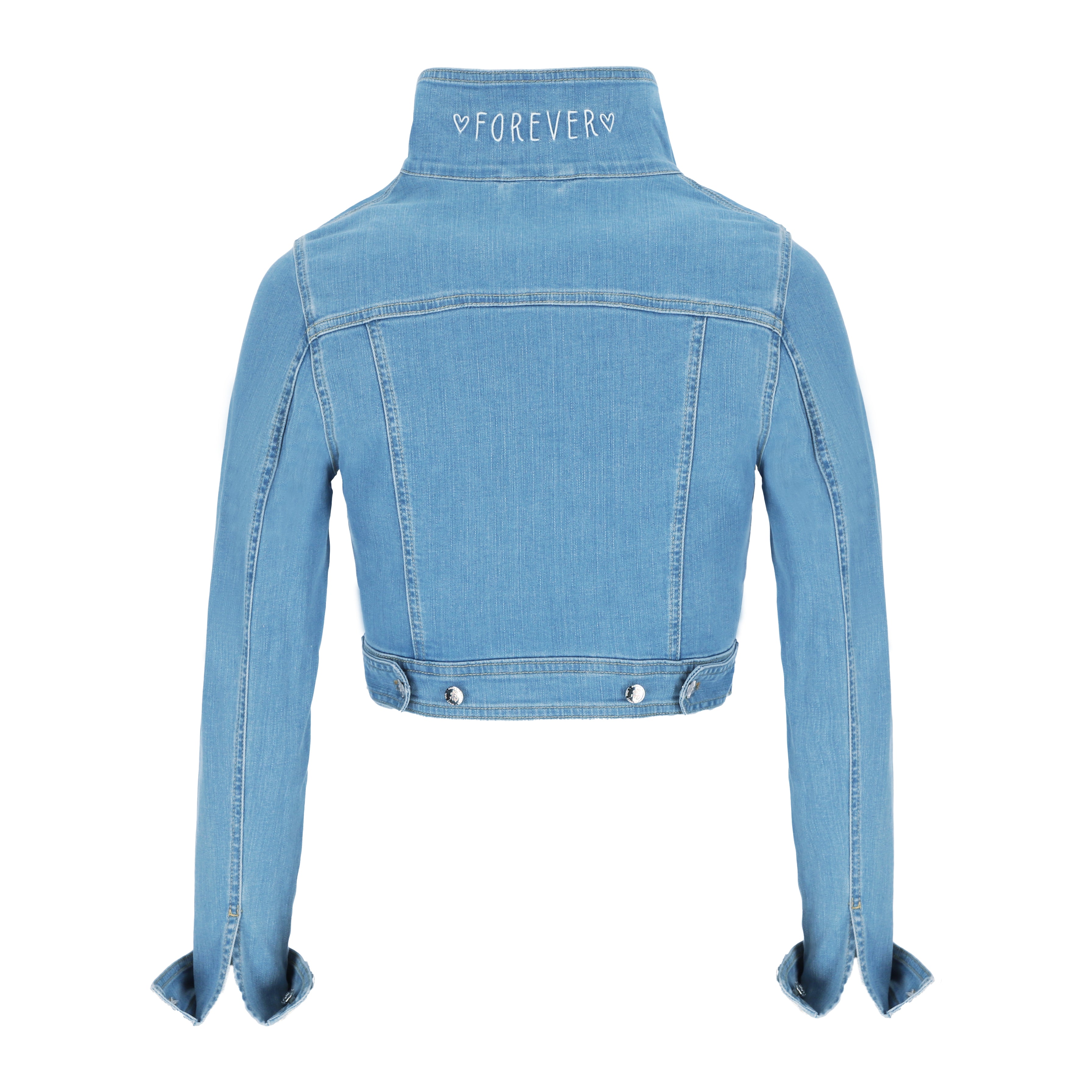 Jeansjacke Premium Brautjacke (made in Europe) Jeansjacke mit Spitze & Bestickung / Farbe hellblau